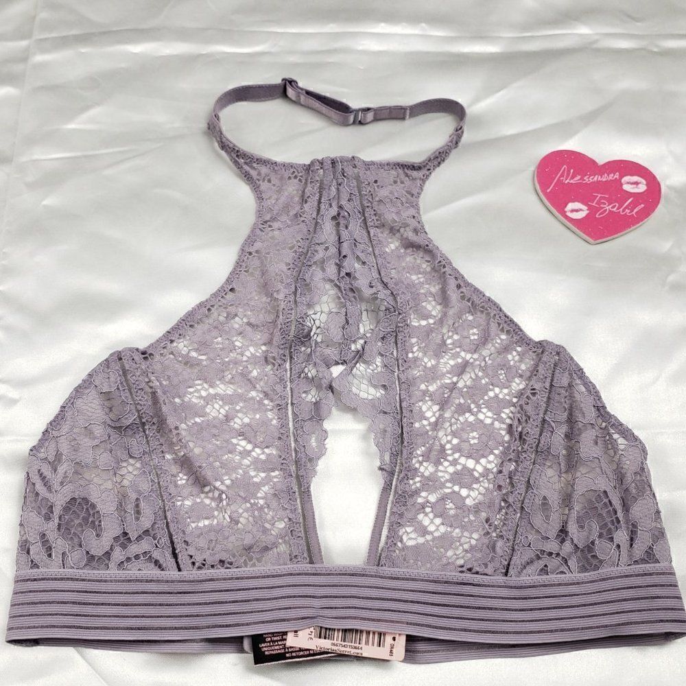VS Gray Crochet Lace Peek Hole High Neck Bralette